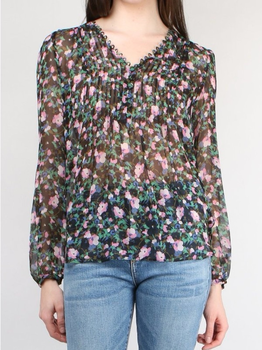Veronica Beard Navy Floral Lowell Silk Blouse